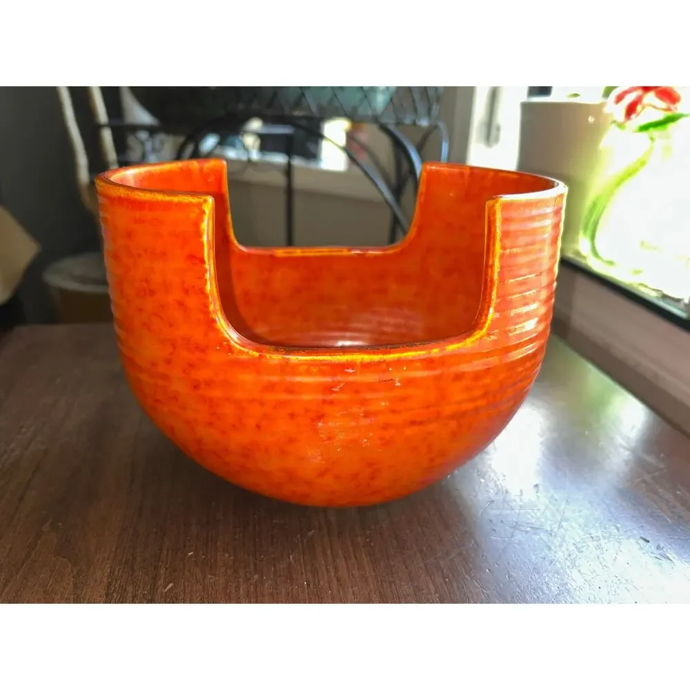 T14 Nanzan Pottery Vase Ceramic Flower Vase Ikenobo orange ribbed